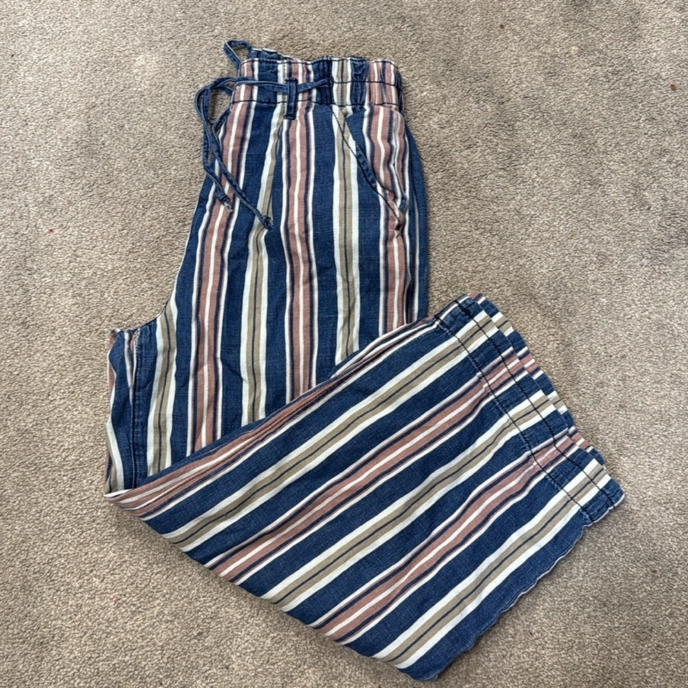 American Eagle 100% Cotton Blue Striped Pull On Wide Leg Capri Pants Size 0
